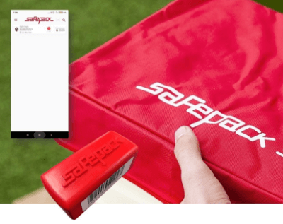 Скриншот приложения Biocard на фоне термоконтейнера. Biocard - перевозки грузов с температурным режимом по РФ и мир